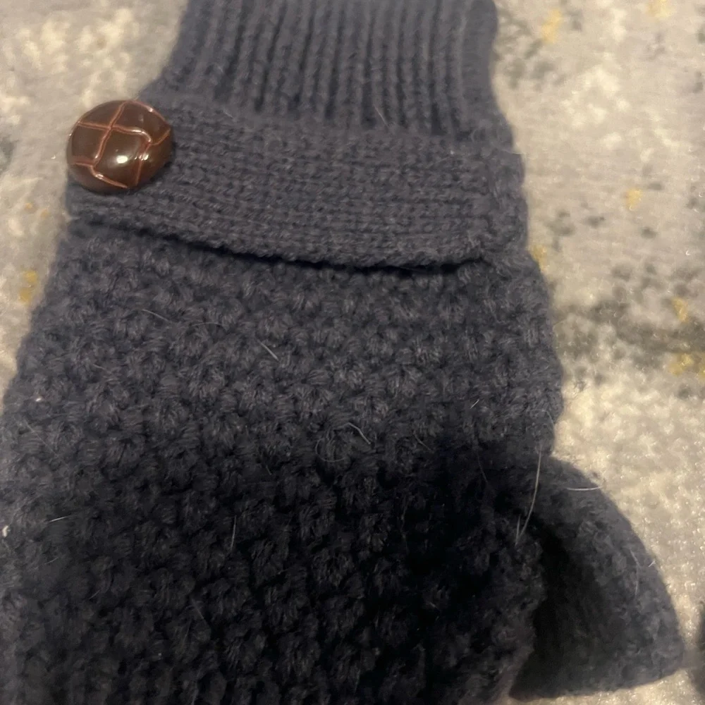 Dark Knit Fingerless Gloves with Button Detail